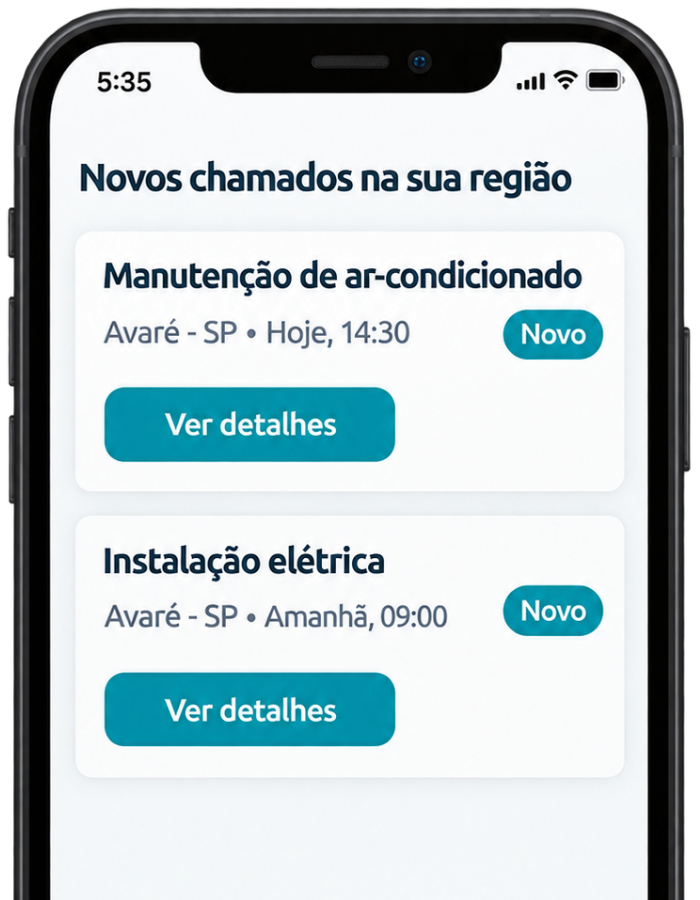 Tela de novos chamados do aplicativo INMEXX